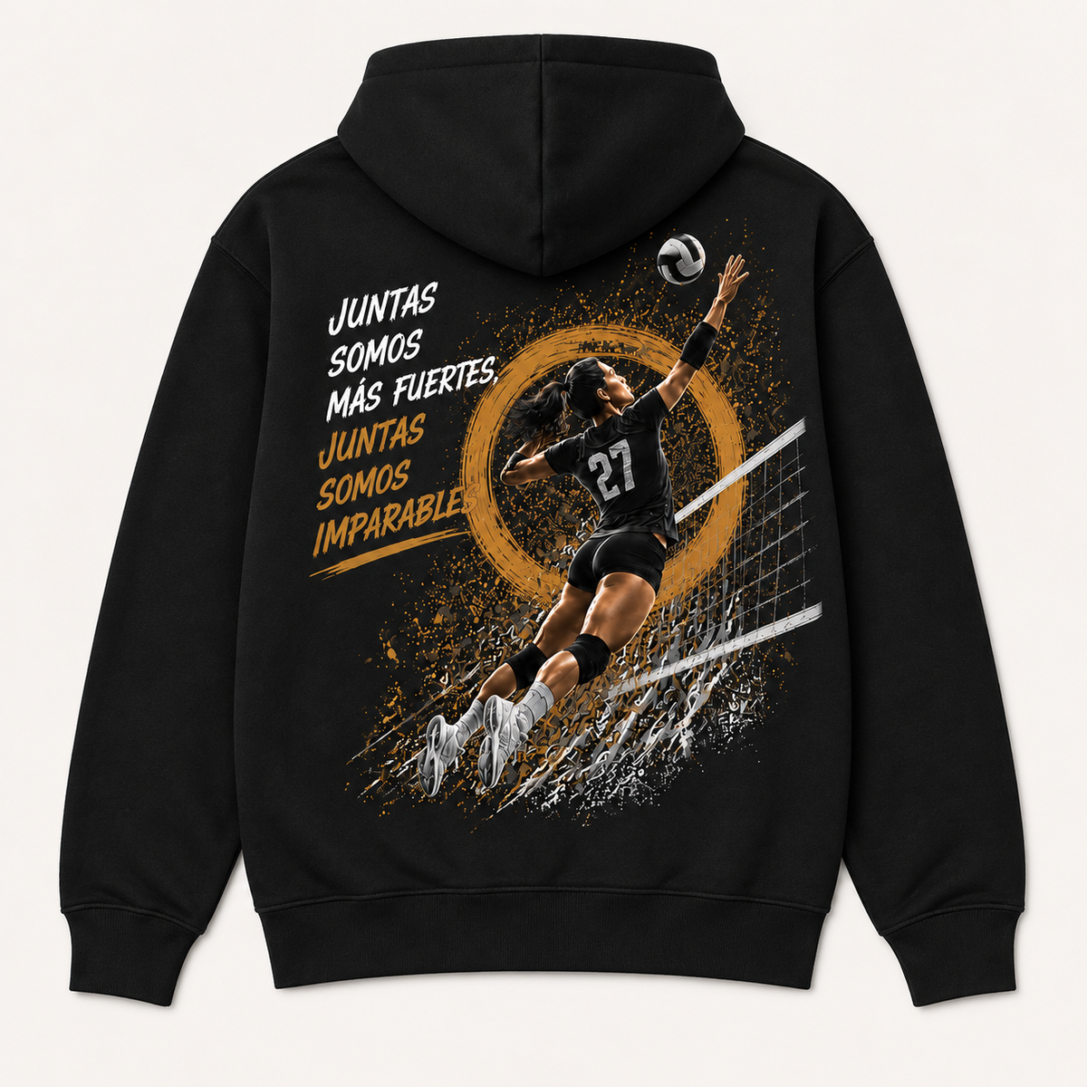 Campeones Voleibol — Sudadera con capucha, negro, vista espalda