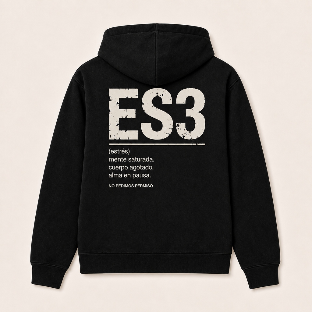 Estrés — Sudadera con capucha, negro, vista espalda
