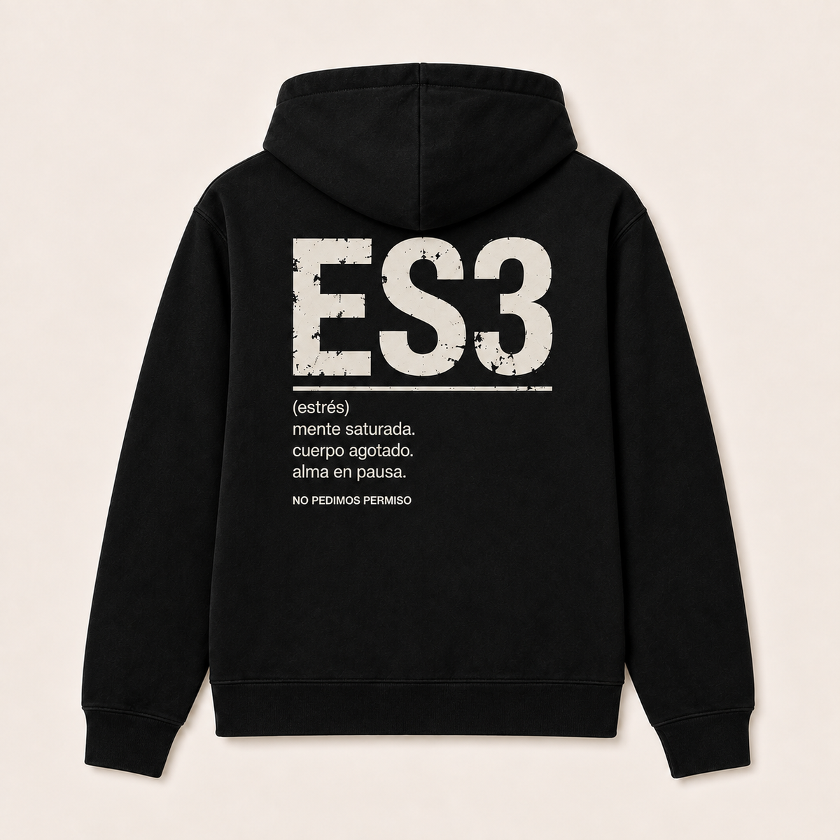 Estrés — Sudadera con capucha, negro, vista espalda