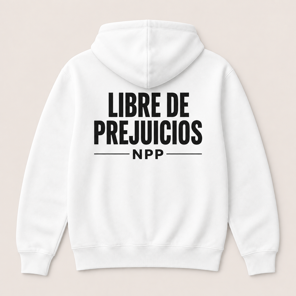 Libre de Prejuicios — Sudadera con capucha, blanco, vista espalda