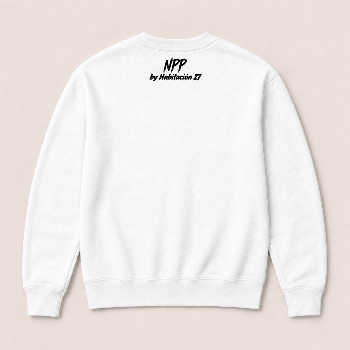 Sudadera sin capucha, blanco, vista de espalda lisa