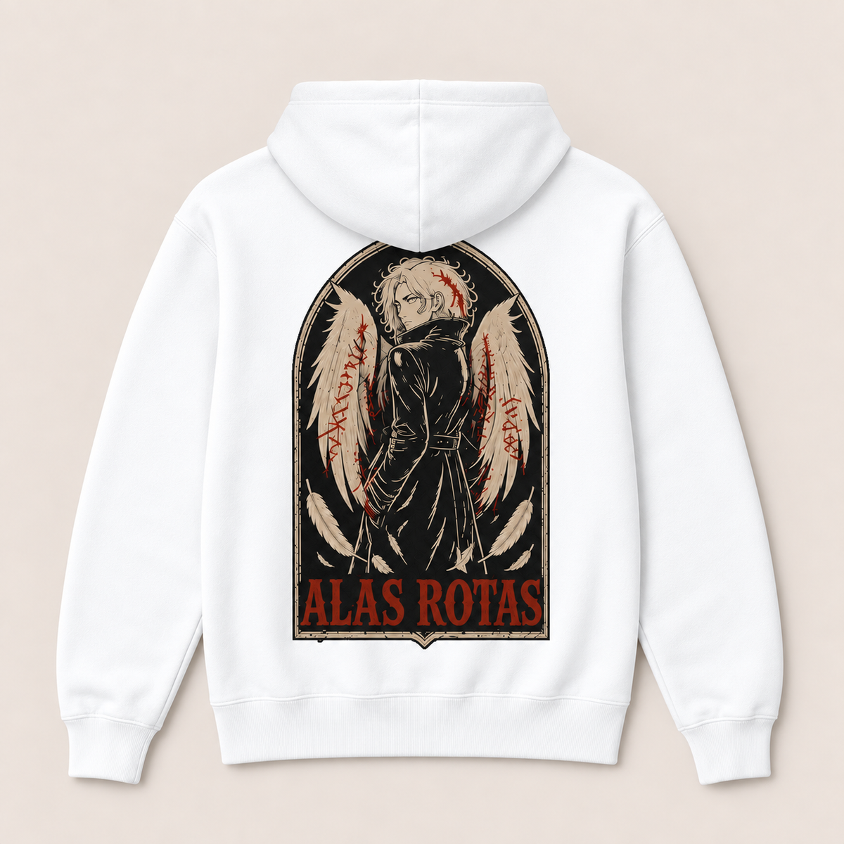 Alas Rotas — Sudadera con capucha, blanco, vista espalda
