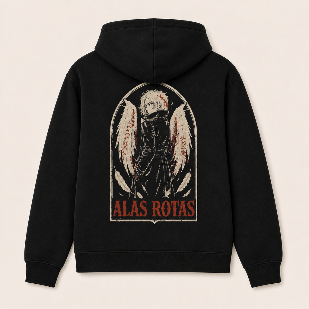 Alas Rotas — Sudadera con capucha, negro, vista espalda