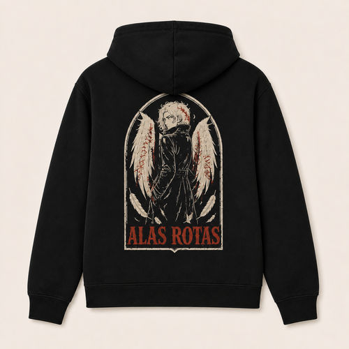 Alas Rotas — Sudadera con capucha, negro, vista espalda