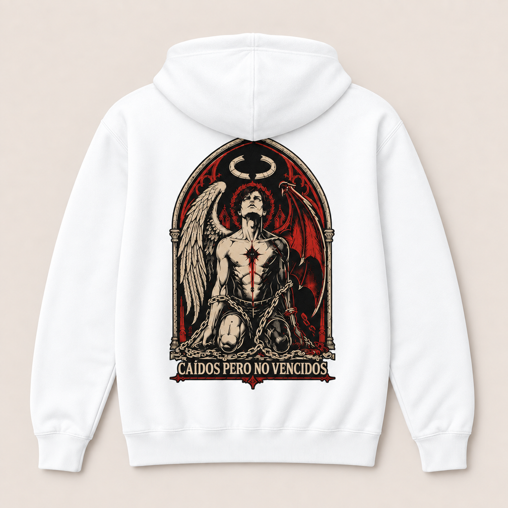 Caídos Pero No Vencidos — Sudadera con capucha, blanco, vista espalda