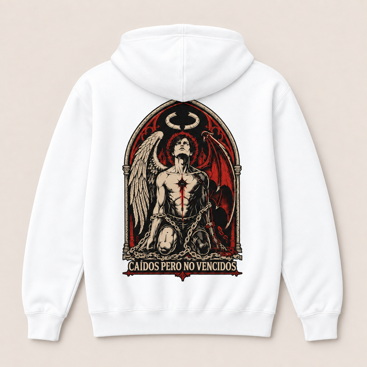 Caídos Pero No Vencidos — Sudadera con capucha, blanco, vista espalda