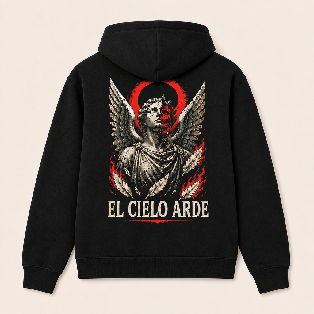 El Cielo Arde — Sudadera con capucha, negro, vista espalda