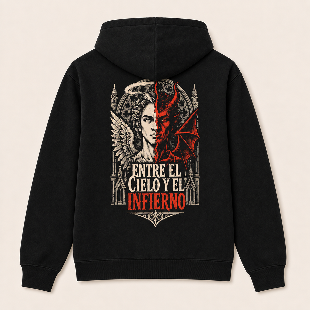 Entre el Cielo y el Infierno — Sudadera con capucha, negro, vista espalda