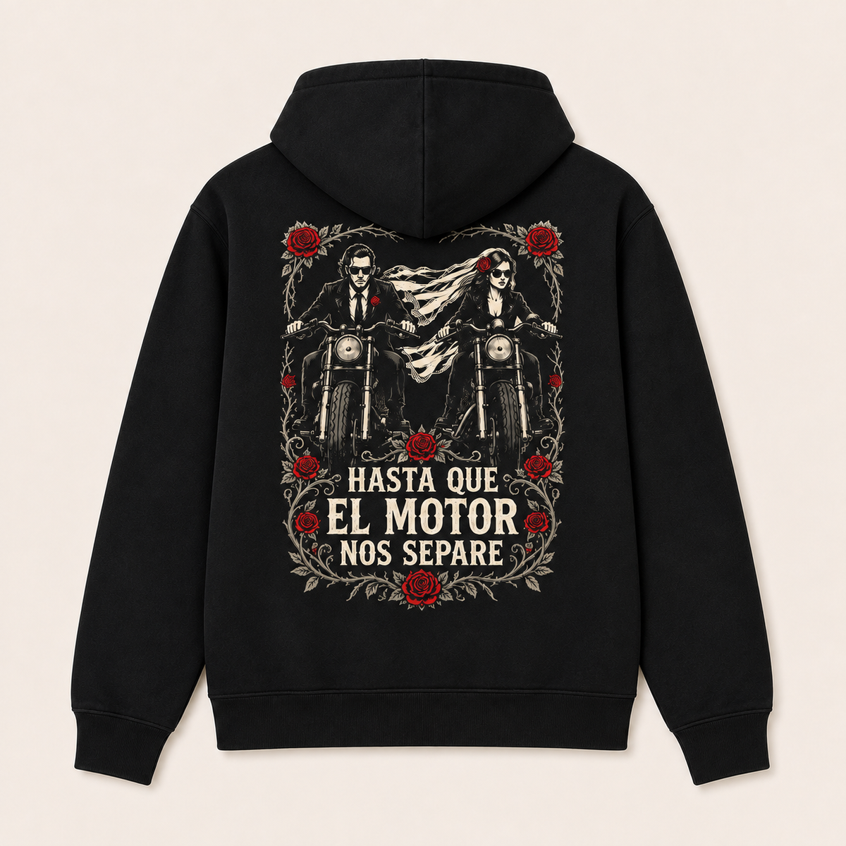 Hasta Que el Motor Nos Separe — Sudadera con capucha, negro, vista espalda