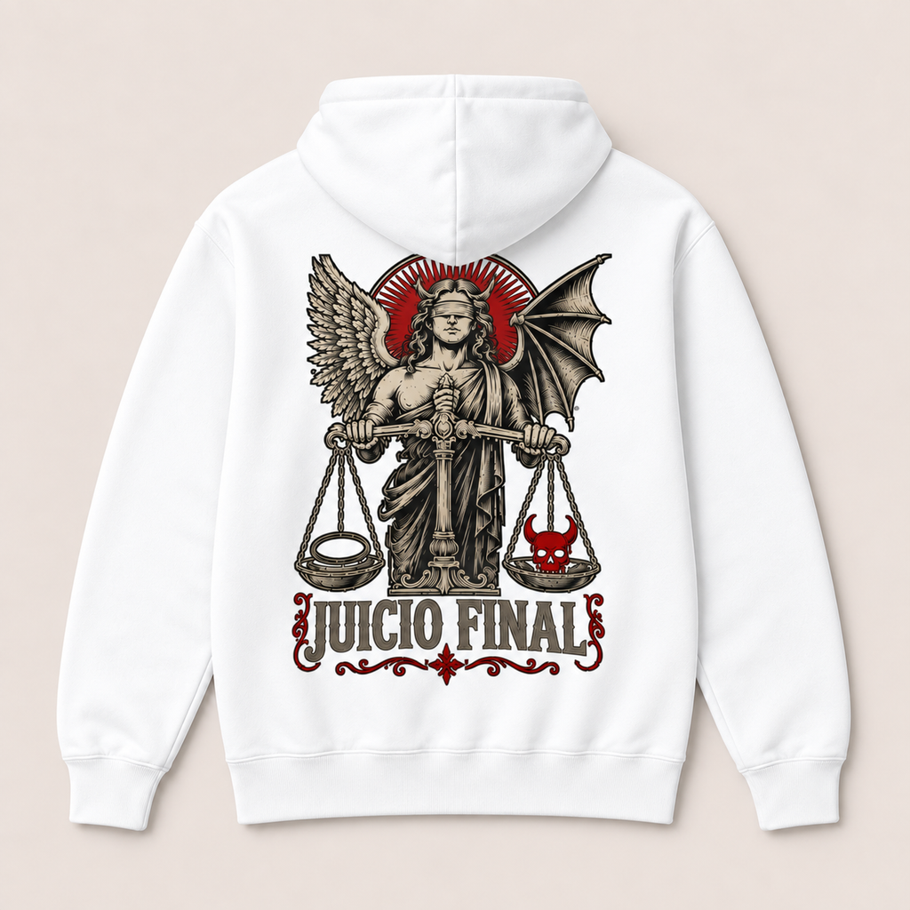 Juicio Final — Sudadera con capucha, blanco, vista espalda