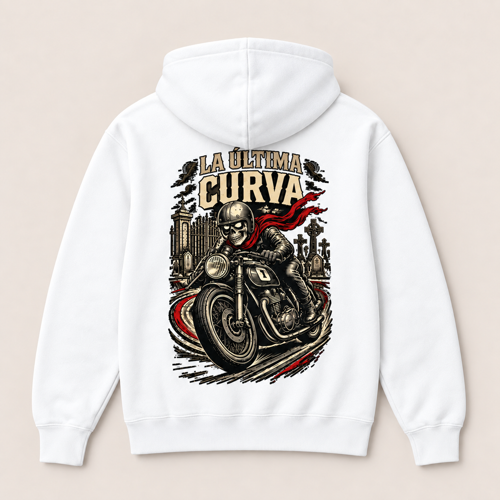 La Última Curva — Sudadera con capucha, blanco, vista espalda