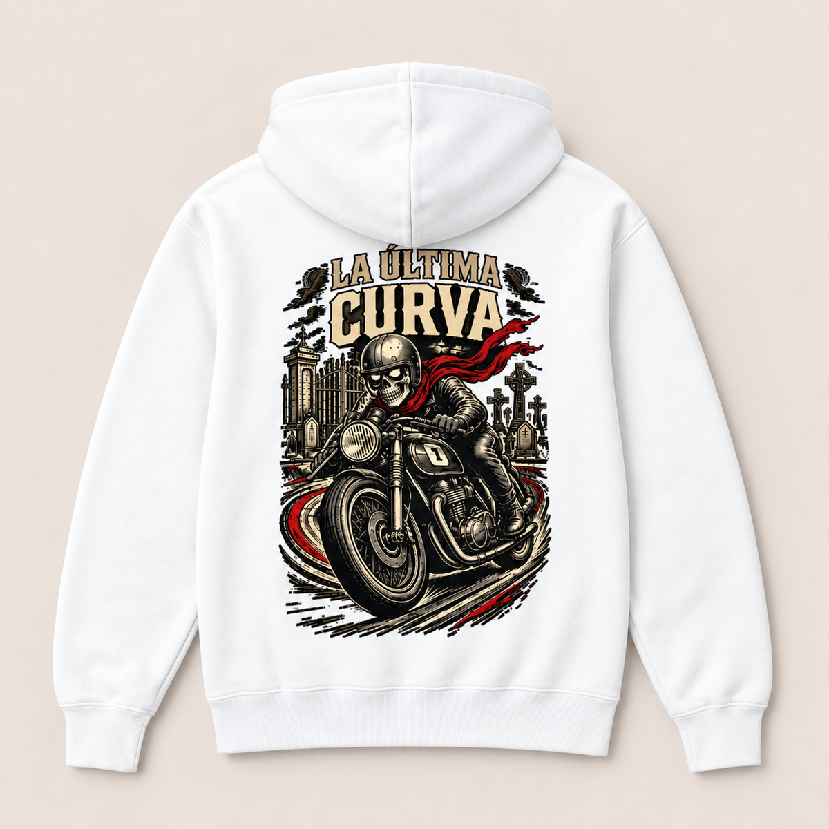 La Última Curva — Sudadera con capucha, blanco, vista espalda