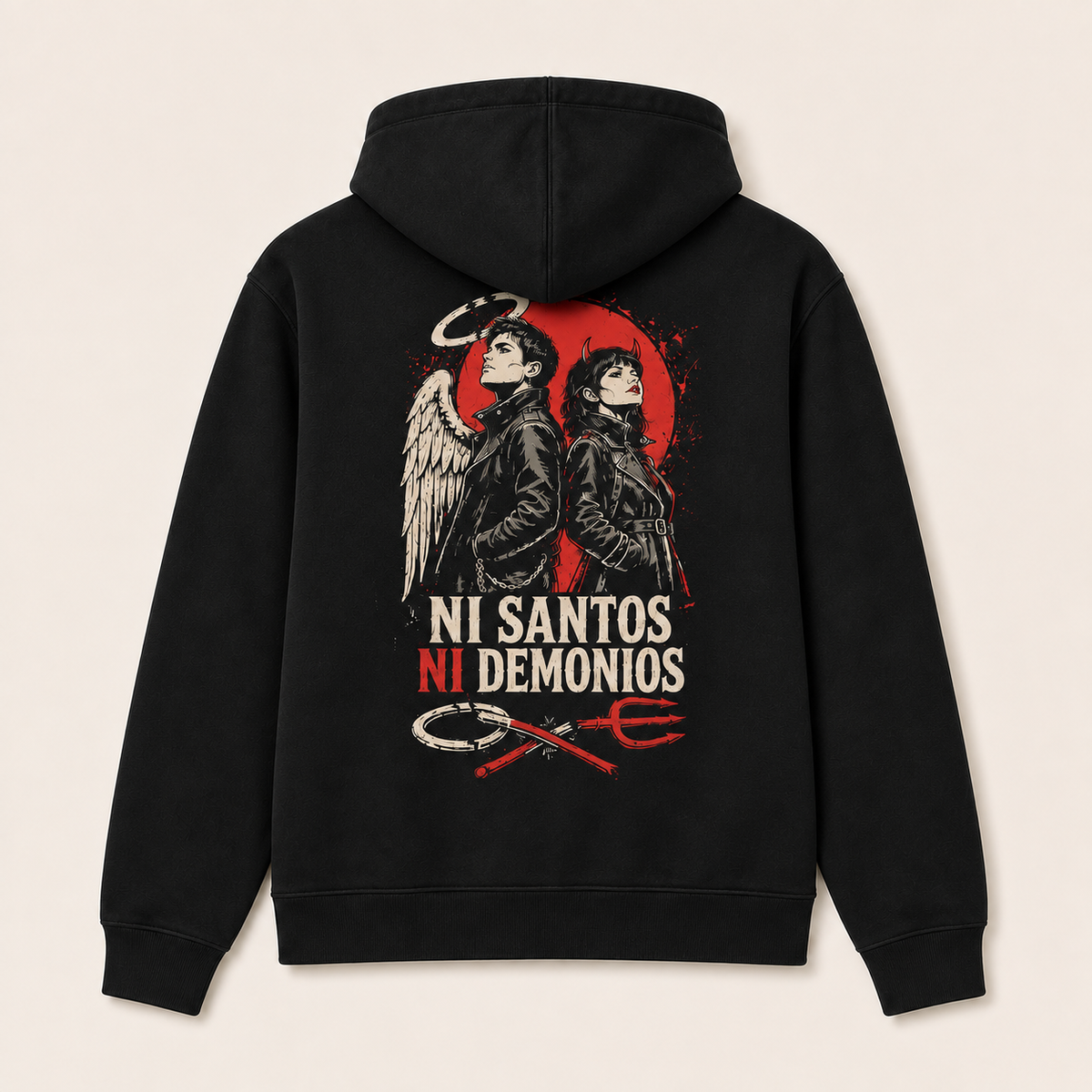 Ni Santos Ni Demonios — Sudadera con capucha, negro, vista espalda