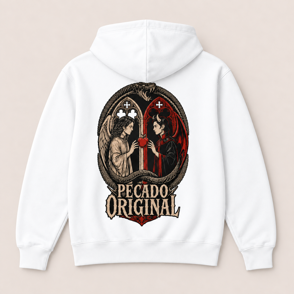 Pecado Original — Sudadera con capucha, blanco, vista espalda