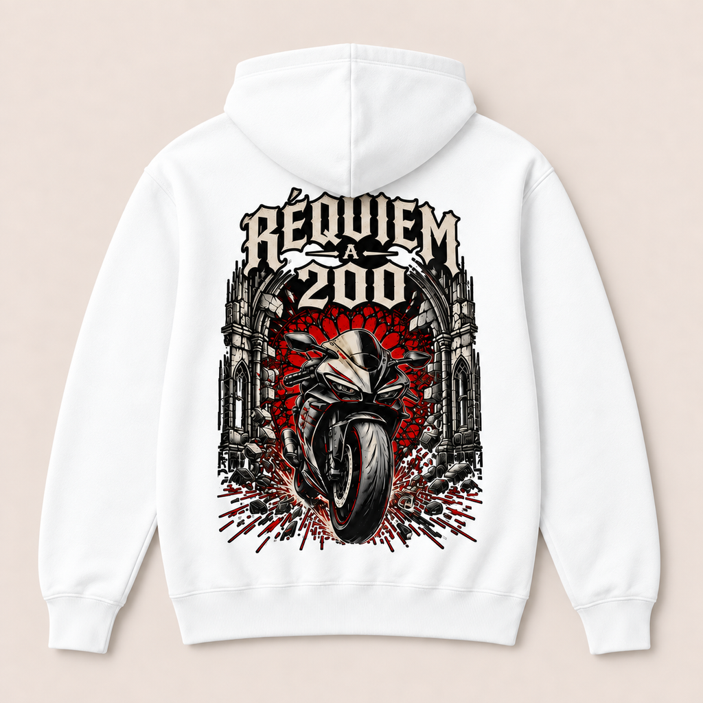 Réquiem a 200 — Sudadera con capucha, blanco, vista espalda