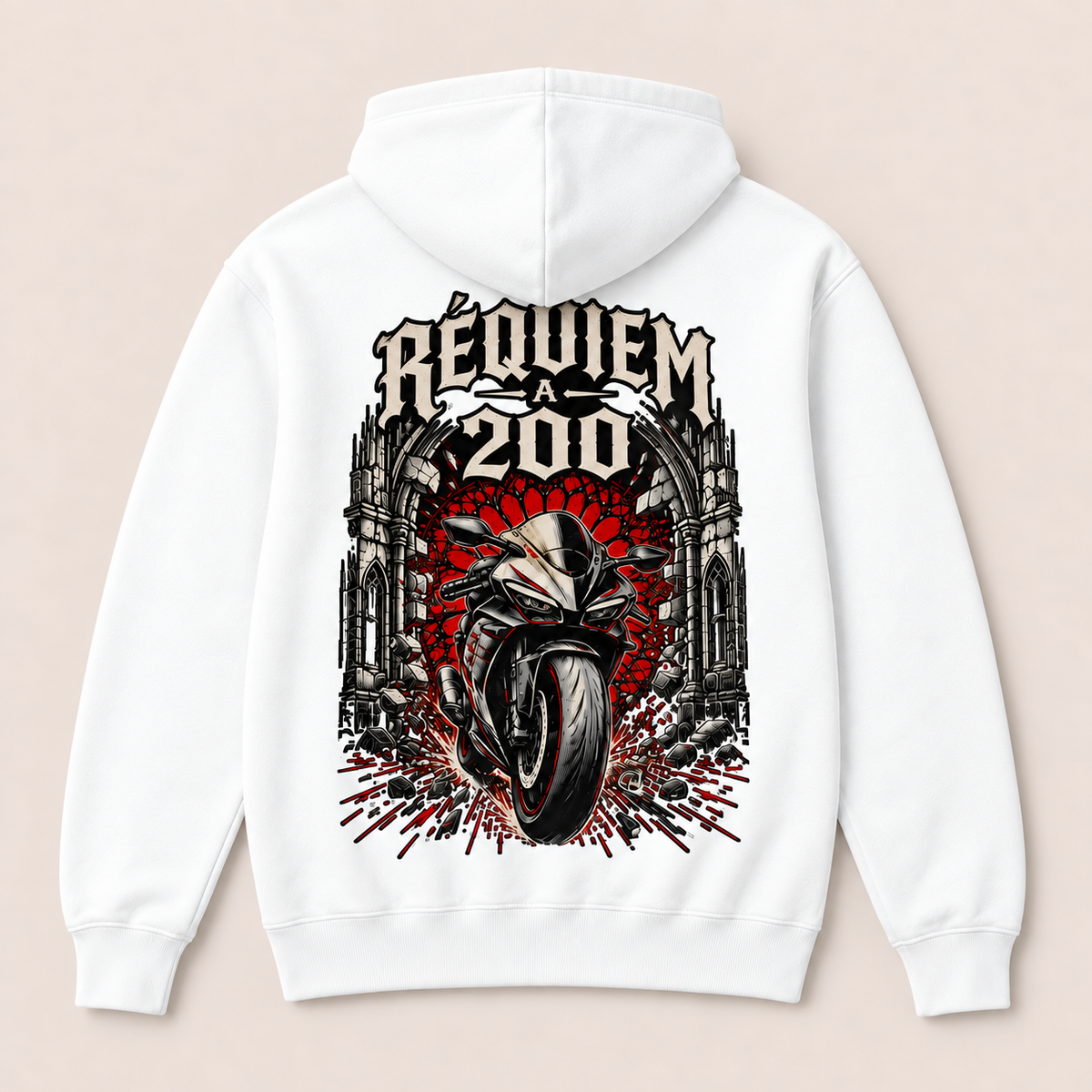 Réquiem a 200 — Sudadera con capucha, blanco, vista espalda