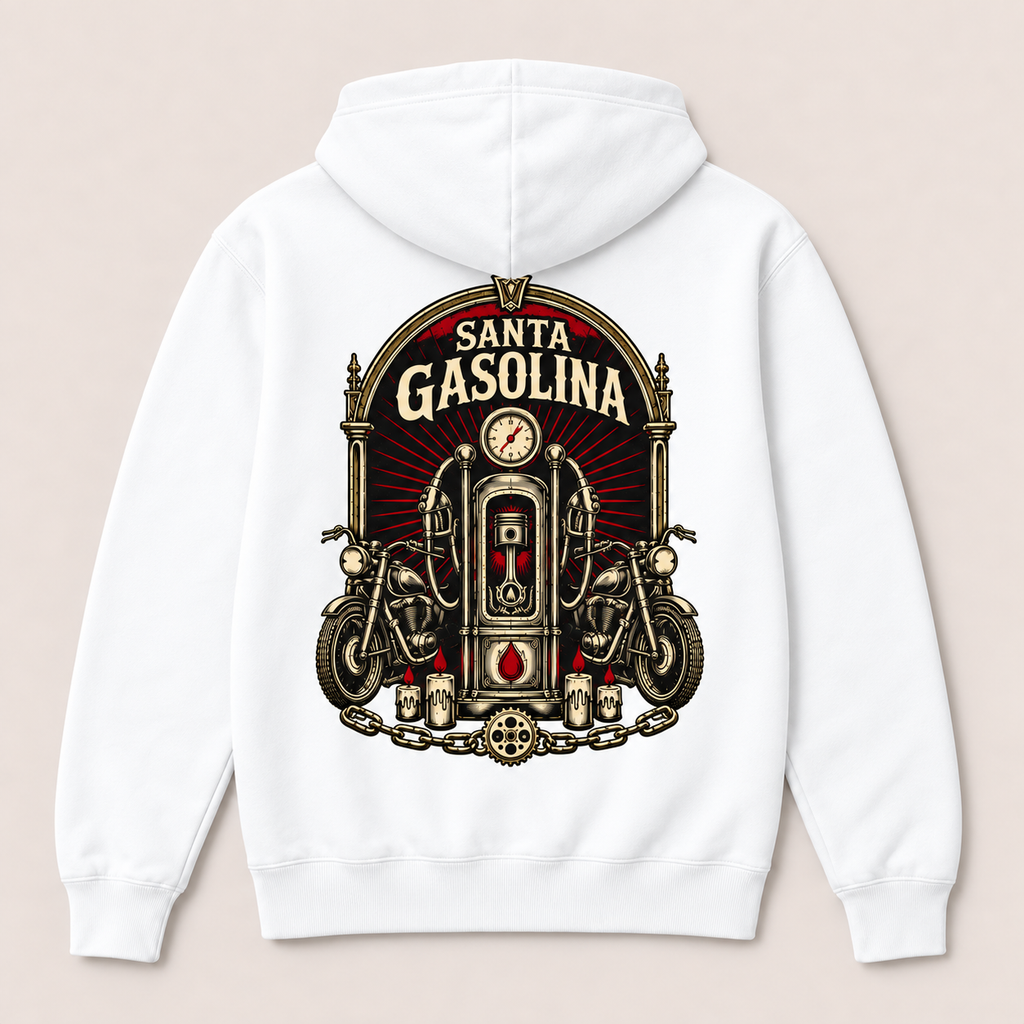 Santa Gasolina — Sudadera con capucha, blanco, vista espalda