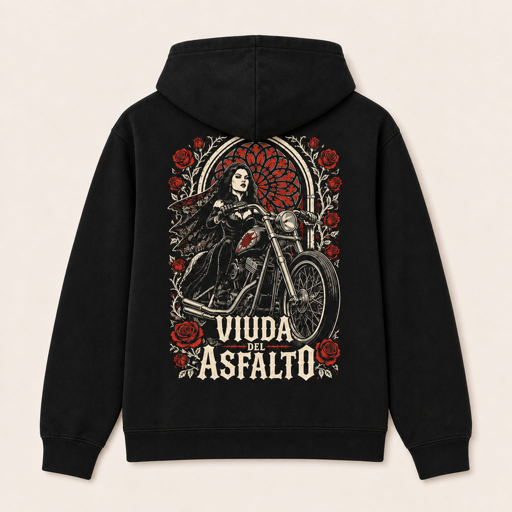 Viuda del Asfalto — Sudadera con capucha, negro, vista espalda