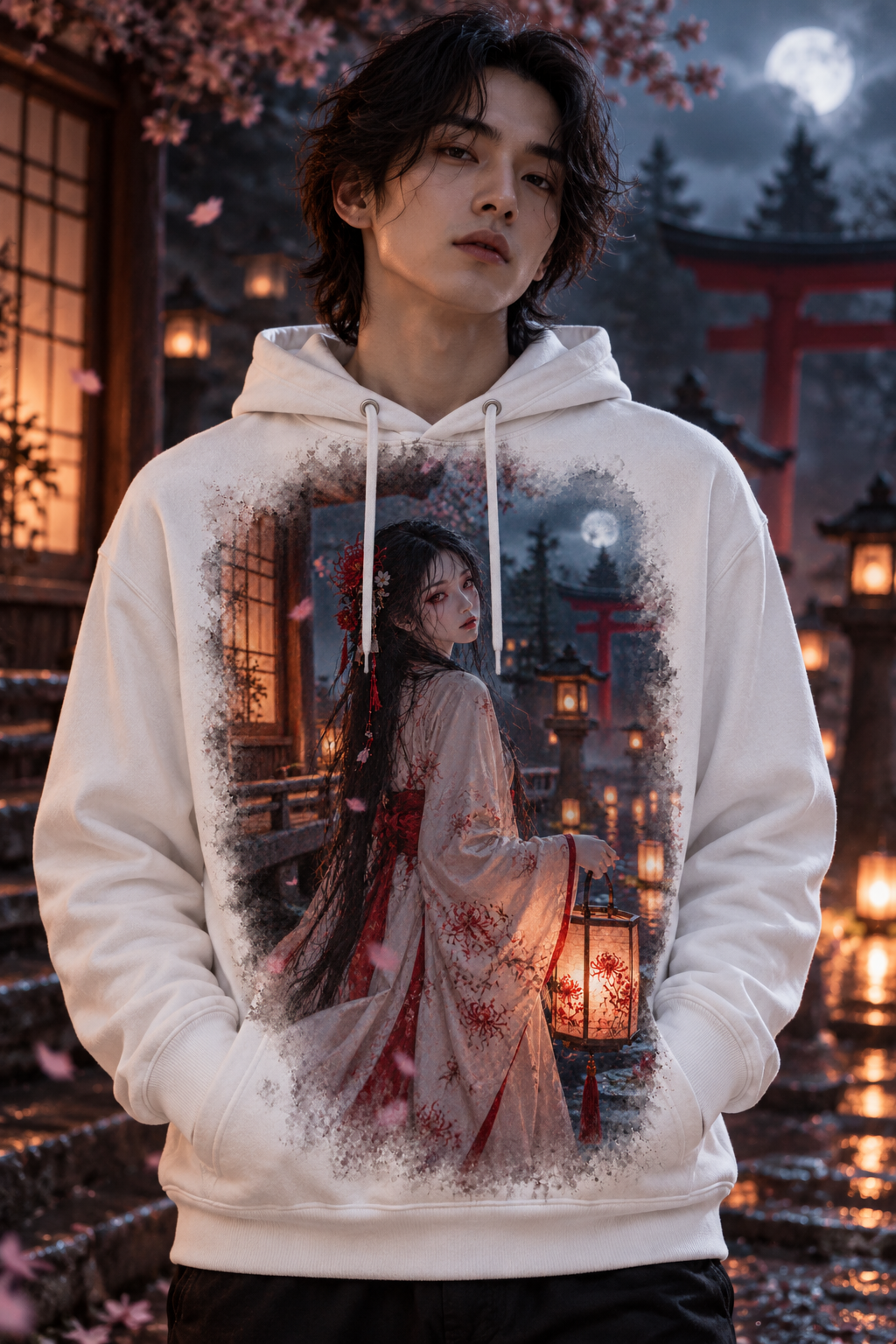 Farol del Umbral — Sudadera Yūrei · Mockup frontal en blanco