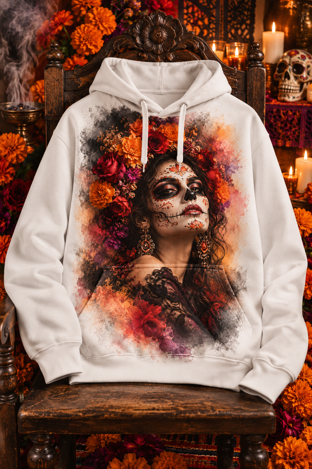 Flor de Ceniza — Sudadera Catrina · Mockup frontal en blanco