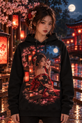 Máscara de Medianoche — Sudadera Kitsune · Mockup frontal en negro