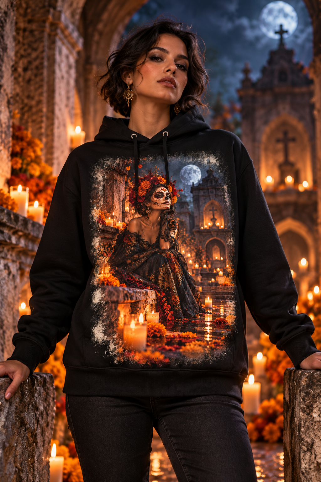 La Vigilia — Sudadera Catrina · Mockup frontal en negro